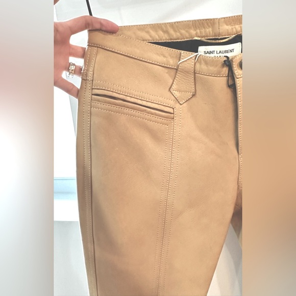 NWT Saint Laurent Leather Kick Flare Pants Beige FR36 - Picture 7 of 16